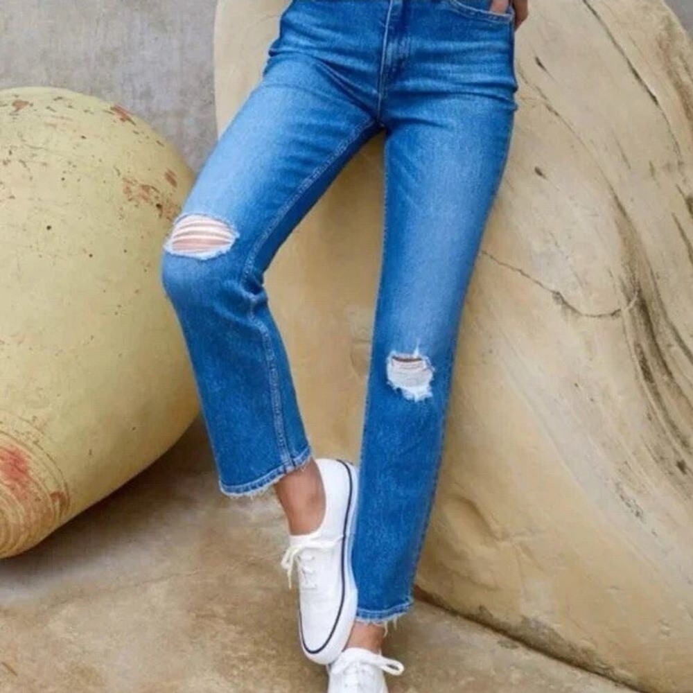AYR Blue Distressed Straight Leg Jeans Womens 29 Classic Blue Yes Yes Yes CUTE